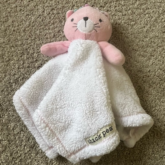 Chick Pea Kitty Cat Lovey Baby Security Blanket Plush White Pink Flowers Crib - Picture 1 of 8